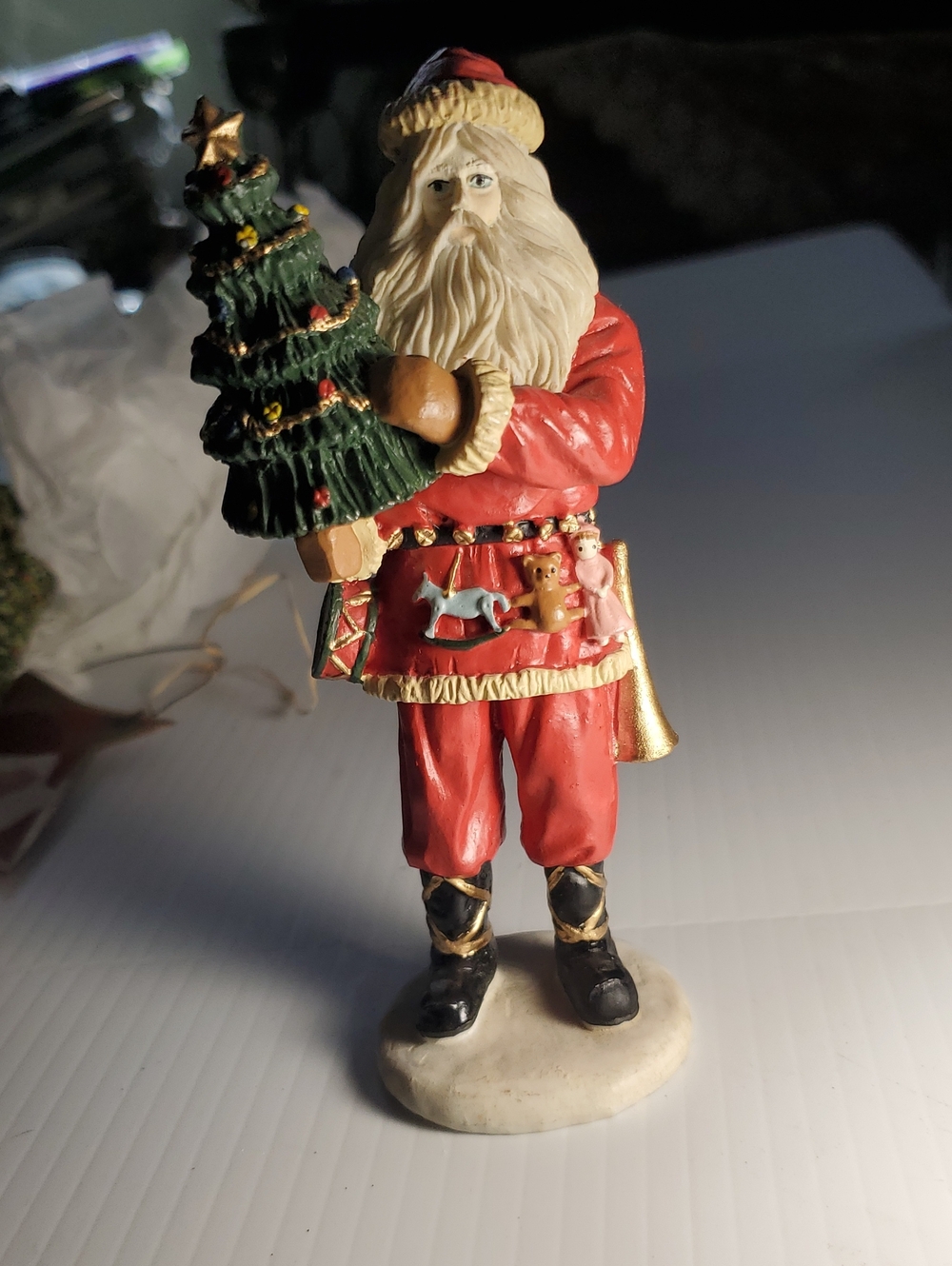 Classic Red Santa Figurine Holding Christmas Tree - Brand Unknown